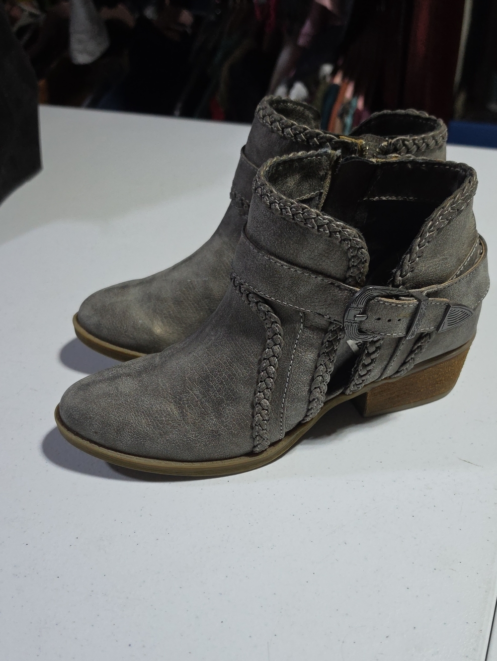Not Rated Gray Braided Ankle Booties with Buckle